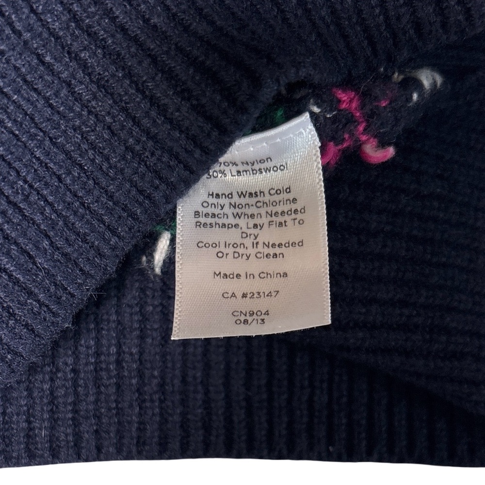 Talbots Fair Isle Navy stripe Lambswool Sequin Cardigan Sweater Cottagecore SZ L - Picture 5 of 5